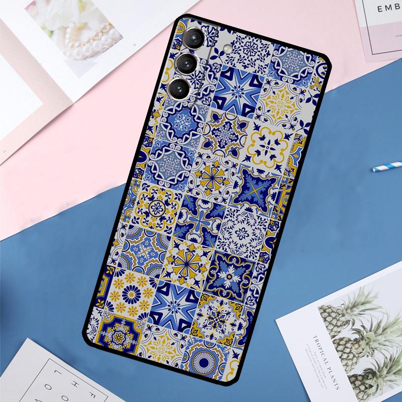 Boho Tile Mosaic Aesthetic Case For Samsung Galaxy S24 Ultra S20 S21 S22 S23 S25 Ultra S9 S10 Plus S25 FE Back Cover