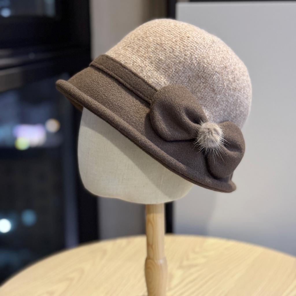 New Autumn and Winter Women's Elegant and Versatile Bow Fisherman Hat for Outdoor Travel Warm Basin Hat Fashionable and Stylish