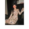Spring Autumn Vintage Butterfly Printing Waist Slim Dress Women Long Sleeve Casual Bodycon Robe Vestidos