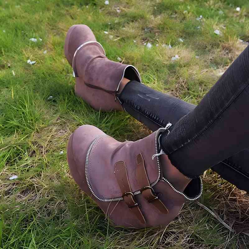 Fashion Women Warm Chunky Heeled Ankle Boots Fashion Retro Botas Mujer Suede Wedge Zipper Solid Color Round Toe Shoes Ladies Short Boots