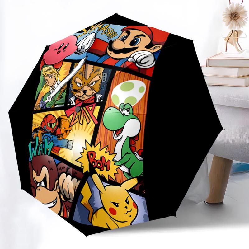 1pc Super Smash Bros. Characters Automatic Open/Close Umbrella Folding Umbrella, Portable Compact Travel Umbrella, Gift for Men & Women y13