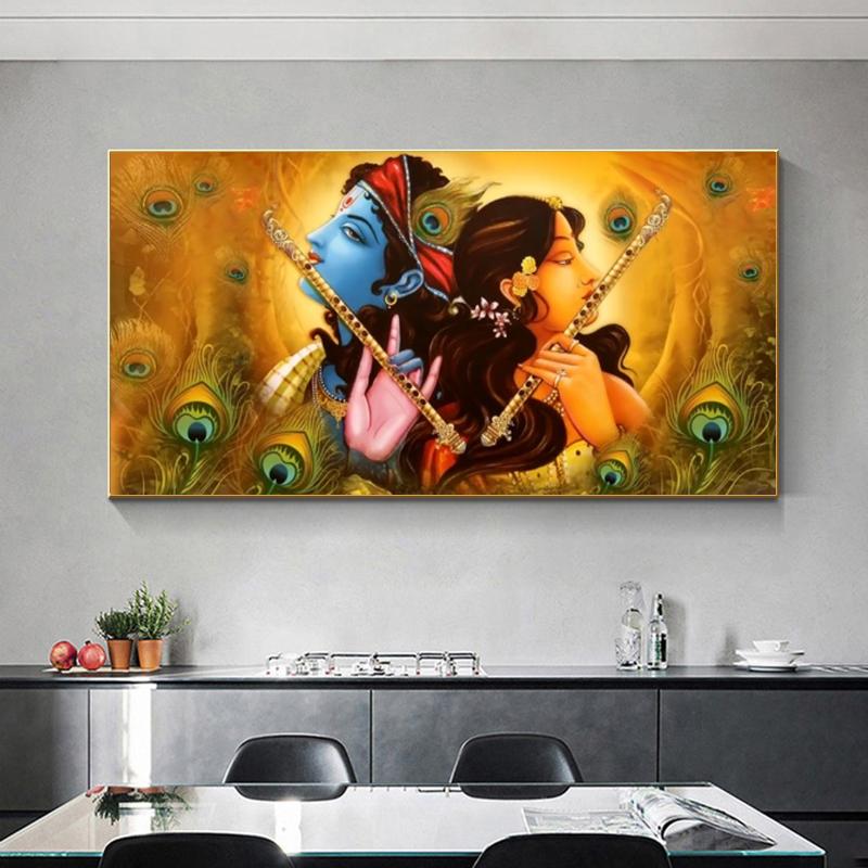 Lord Radha Krishna Postere și imprimeuri Abatract Pictură pe pânză Artă de perete pentru camera de zi Decor modern pentru locuințe Religie Cuadros