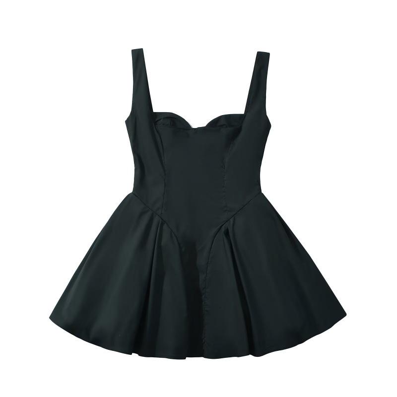 European & American Style 2025 Autumn Solid Color Slim Fit Mini Skirt with Spaghetti Straps & Waist-cinching Design