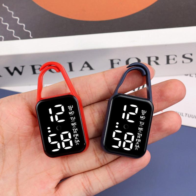 1Pcs LED Mini Electronic Watch Touch Digital Pocket Watch Night Light Hanging Watches Keychain Pendant Students Supplies