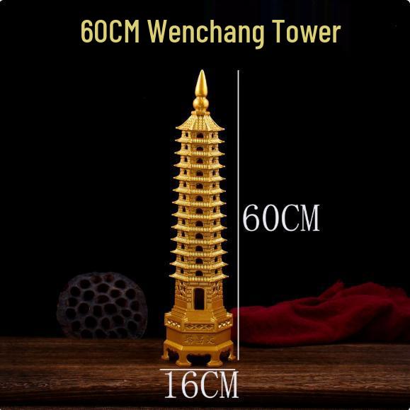 Nine-Story Wenchang Tower Copper Ornament - Chinese Brass Study & Office Décor