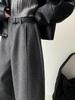 Women's LUXI Woolen Stand-up Collar Wide-leg Cropped Pants - Korean Style, Autumn Slimming High-End Feel