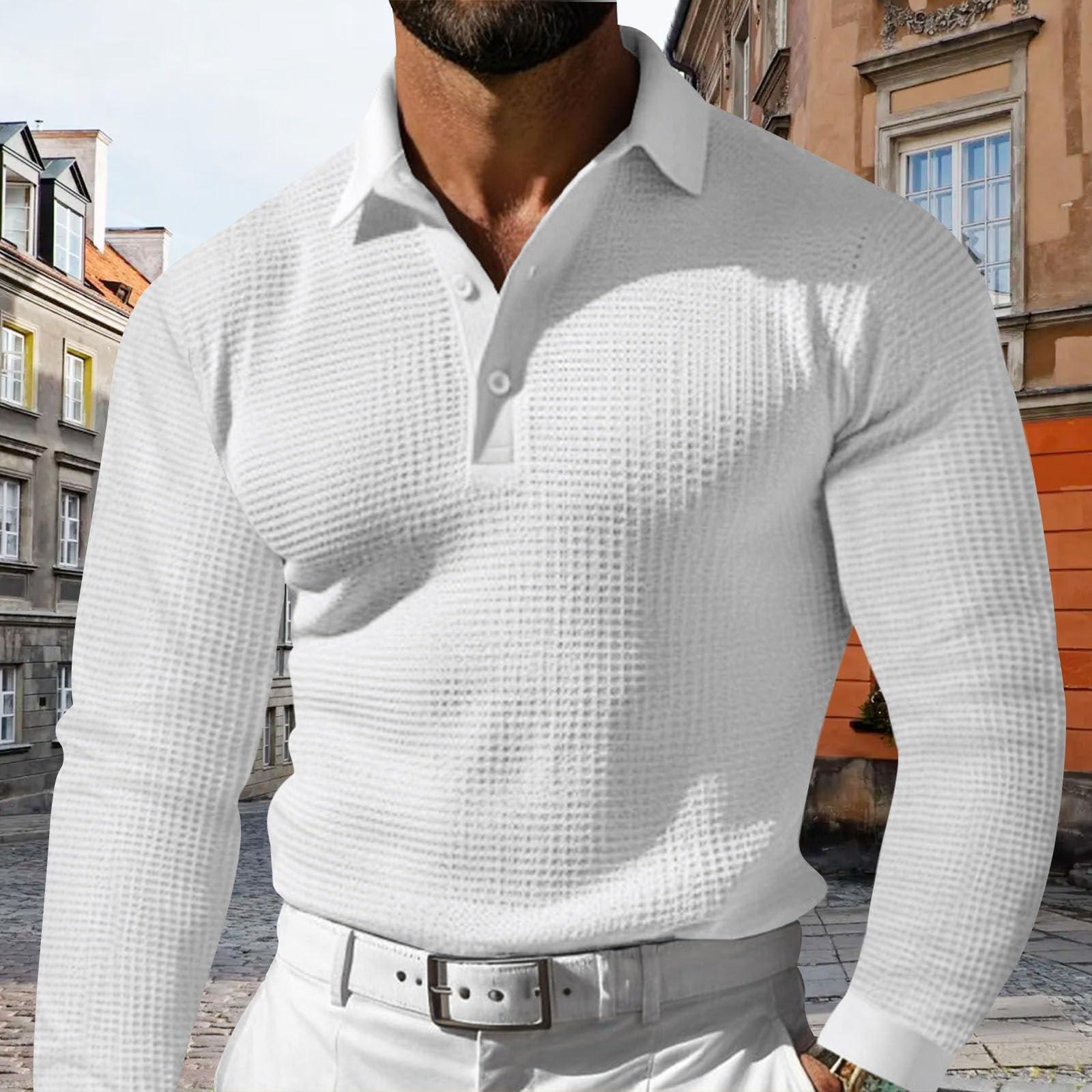 

Men s Shirts Buttons Fashion Crewneck Pullover Long Sleeve Summer Collared Retro Casual Business Blouses L белый