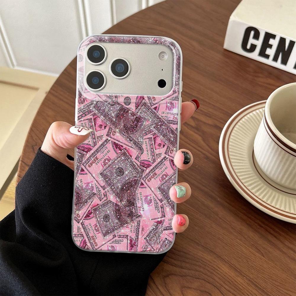 Pink Shiny Banknotes Phone Case For IPhone 13 12 11 Pro 14 15 Plus 16 17 Pro Max Case 17Air Fashion Soft Transparent Cover Case
