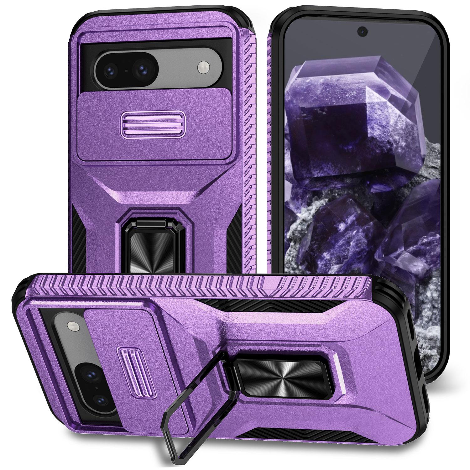 

For Google Pixel 8a Case Camshield Kickstand TPU+PC Anti-Slip Phone Cover Purple