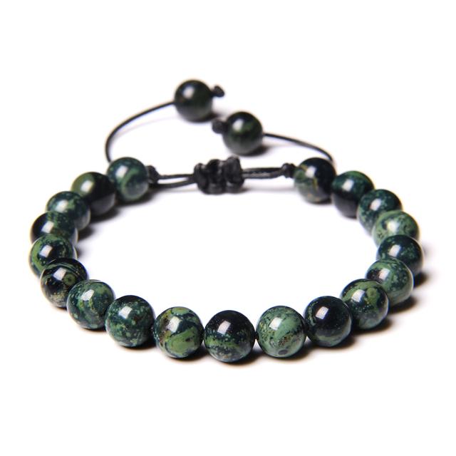 Pulseira trançada de pedra natural, jades verdes, turquesas africanas, contas, pulseiras de corda ajustáveis para homens e mulheres, presente criativo