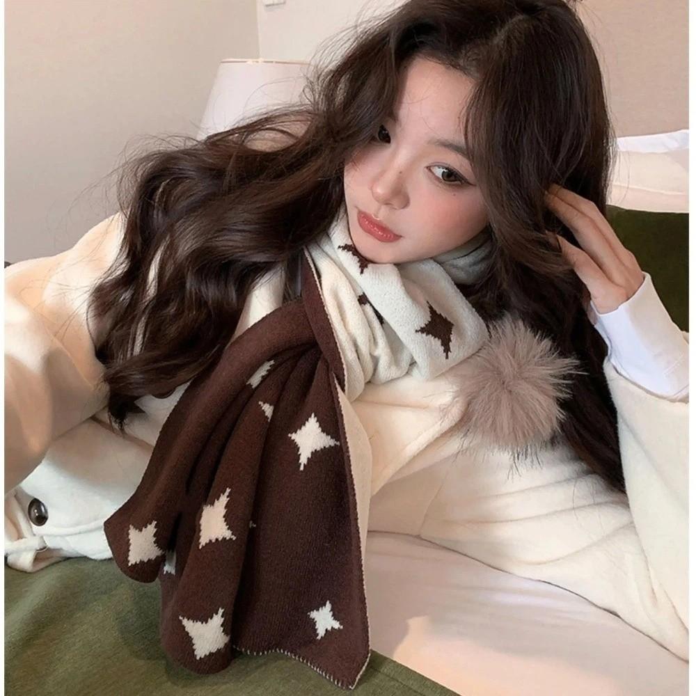 Korean Style Star Pattern Neckerchief Soft Thickened Women Winter Scarf Neck Warmer Windproof Cashmere Knitted Shawl Student