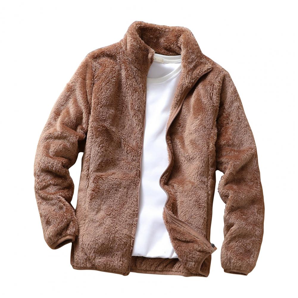 Men's Double Sided Velvet Jacket Winter Thick Warm Oversized Fleece Fluffy Jacket Stand Collar Cardigan Jacket Winter Coat Outerwear