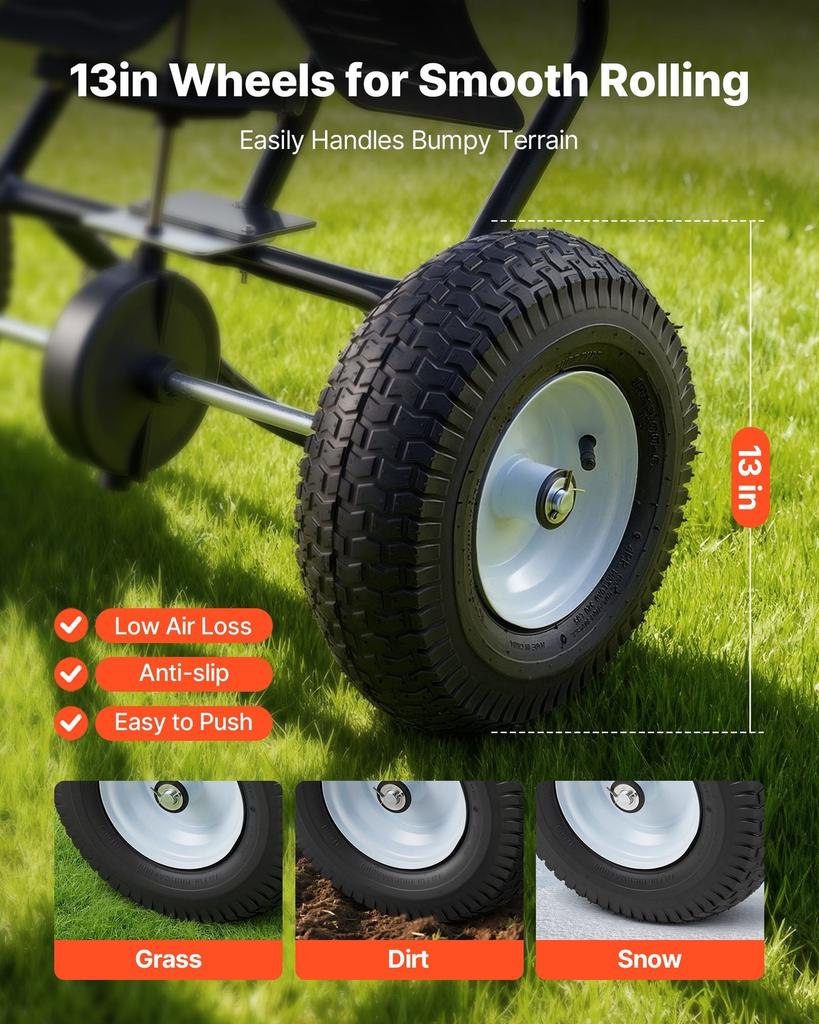 Walk-Behind Spreader, 3.66m Spreading Width, Push Broadcast Spreader with 13" All-Terrain Tires, Adjustable Flow Control, 59kg Capacity Hopper, Lawn