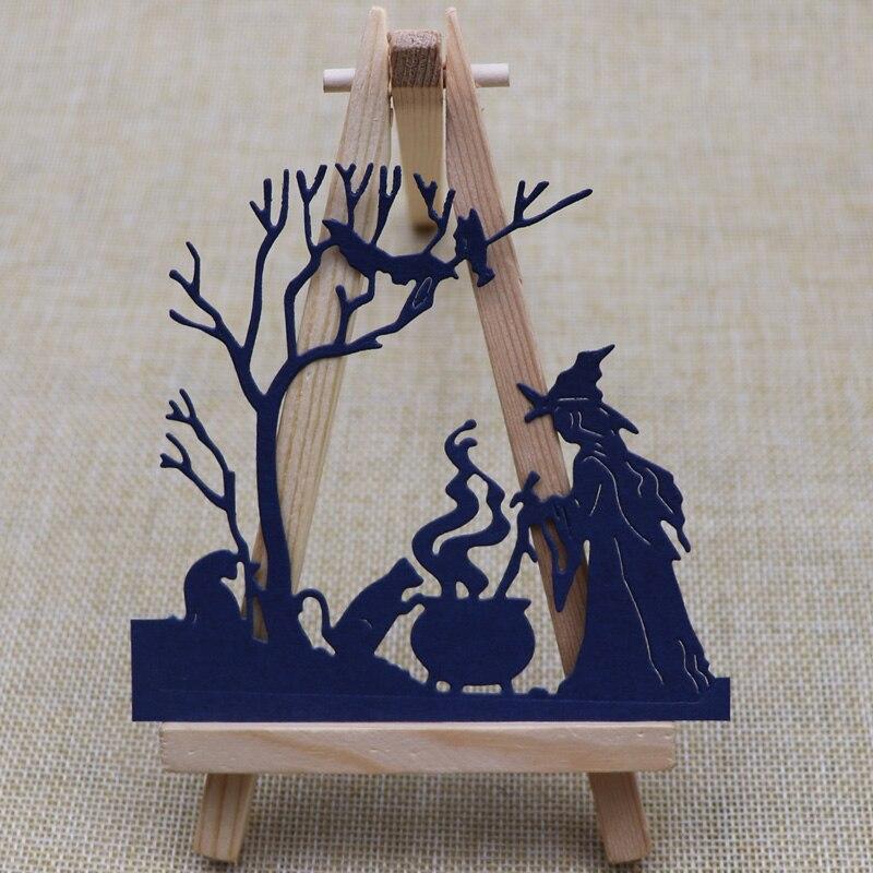 Toter Baum Fledermaus Hexe Katze Metall Stanzschablonen Schablonen für DIY Scrapbooking Prägen DIY Papierkarten