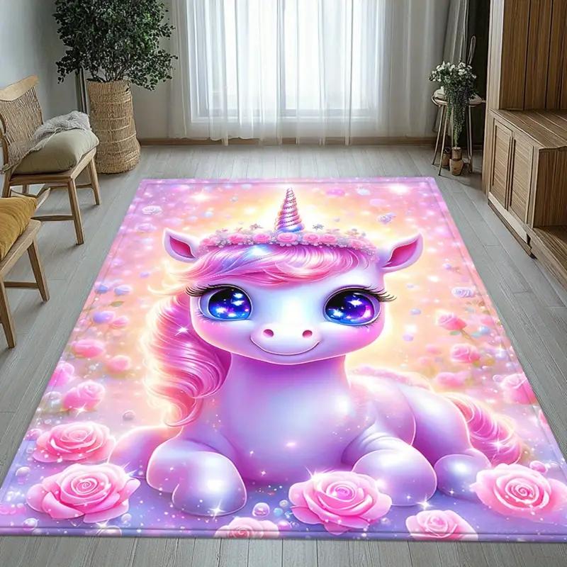 Rainbow Unicorn Carpet for Girls Bedroom Living Room Decor Sofa Rug Children's Playroom Play Mat Gifts for Girls Christmas Gift