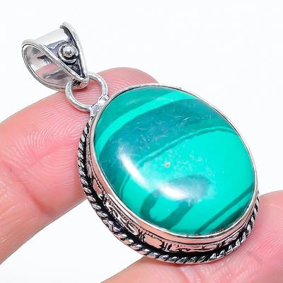 Natural Malachite Gemstone Handmade 925 Sterling Silver Pendant 1.89" K6p88
