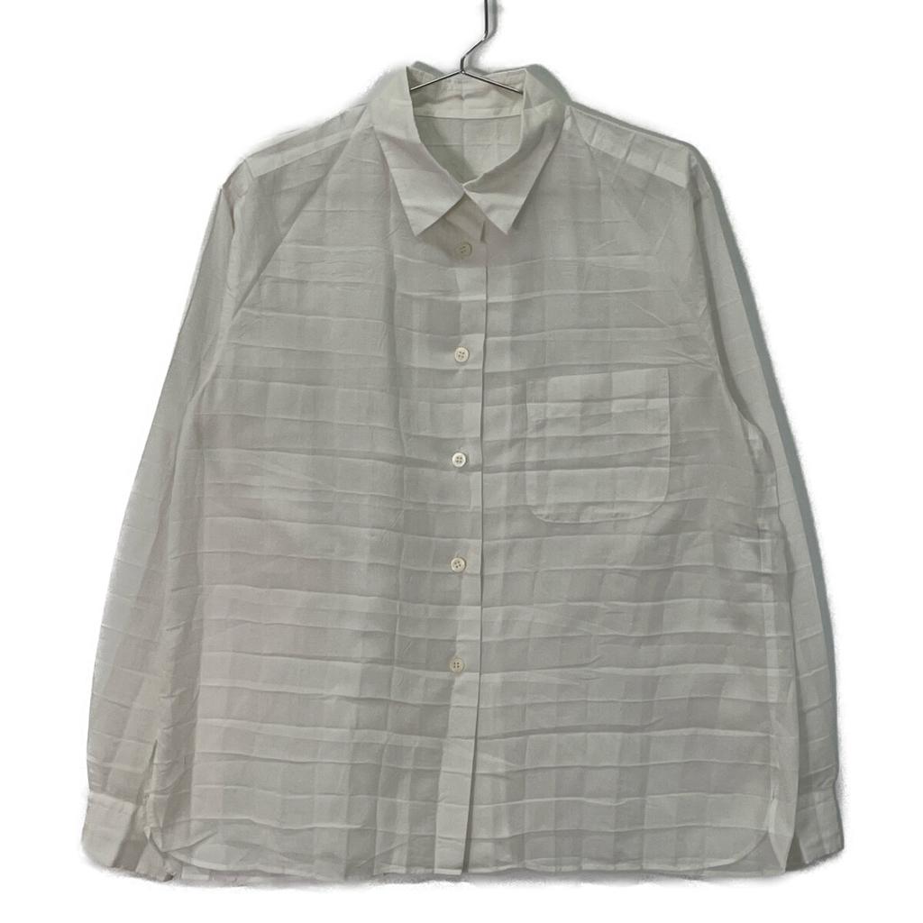 ISSEY MIYAKE IM01-FJ604 White Polyester Border Pleated Front Pocket Long Sleeve Shirt Tops M whiteUsed