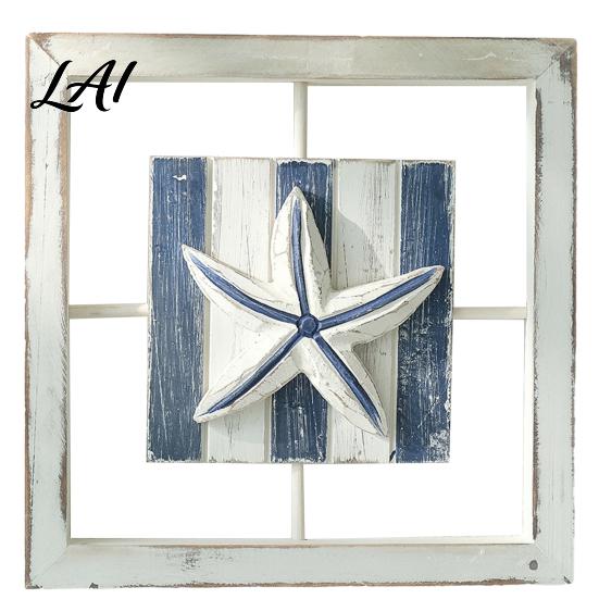 Nordic Style Hanging Decor 3D Conch/Starfish/Shell Wooden Frame Wall Art Distressed Coastal Decoration Small Beach House Ornaments Ocean Inspired