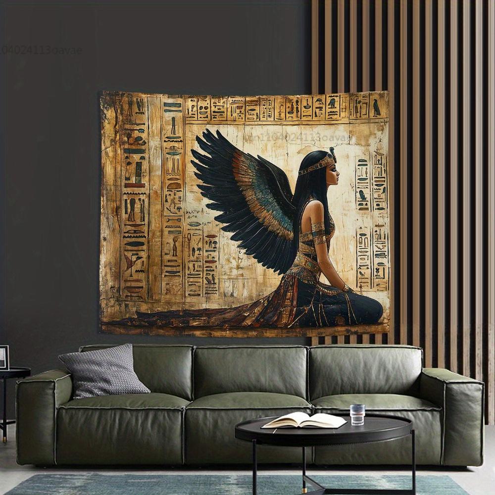Egyptian-Themed Wall Tapestry for Living Room Decor - Pharaohs Gods And Scarab Beetles Design Handmade Wall Hanging Decorations