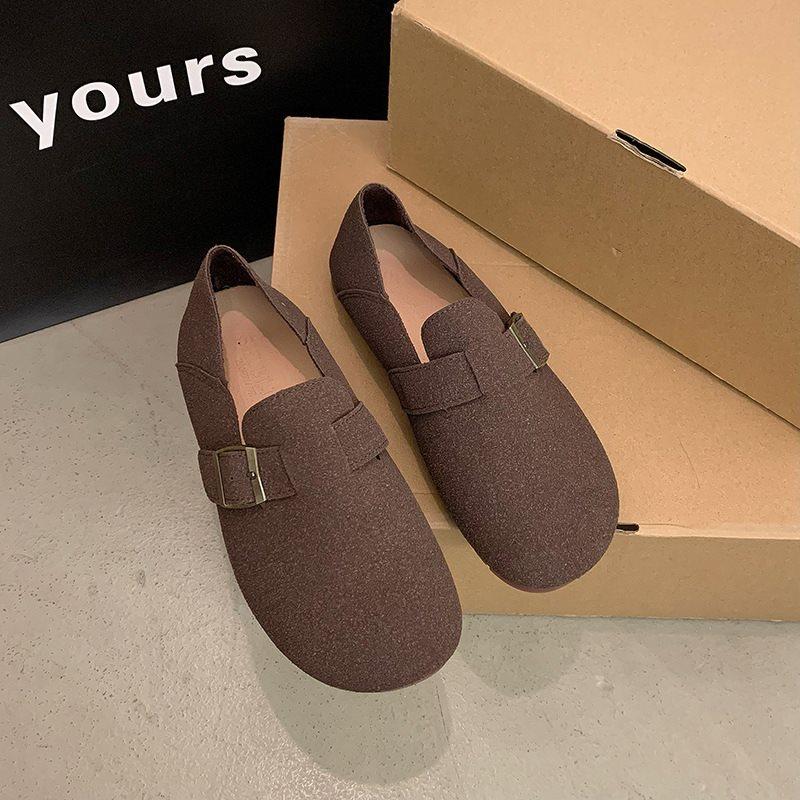 2025 New Beef Tendon Flat-soled Doudou Shoes Women's Simple Spring and Autumn Retro One-pedal Single Shoes Round Head Soft Sole Casual