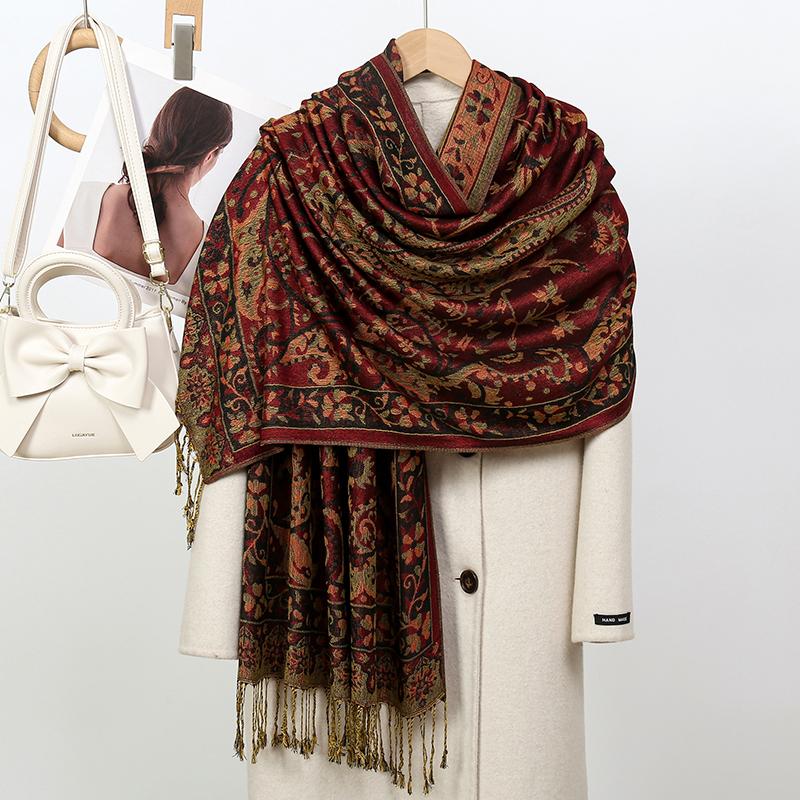 Luxury Embroidery Cashmere Winter Scarves Women Pareo Cashew Rayon Muslim Shawl Warm Wrap Ladies Elegant Poncho Turban Headscarf