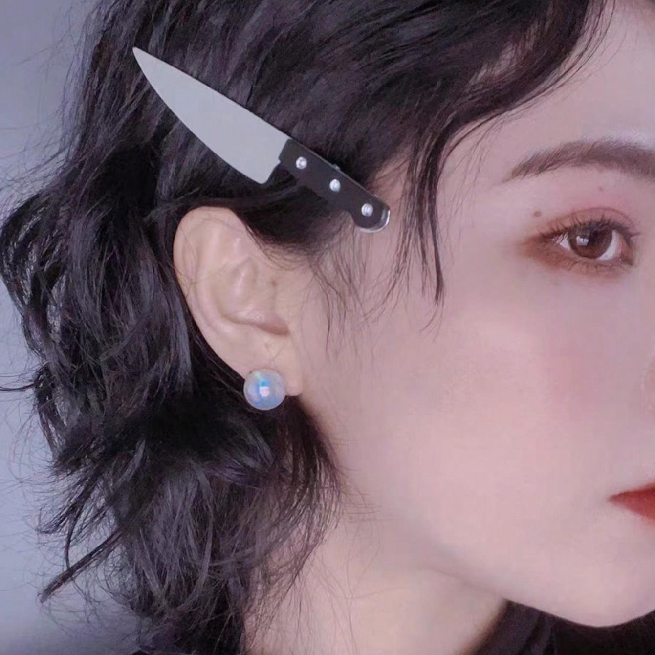 

1 шт. Женские уличные готические заколки для волос с имитацией ножа, заколки для боковых прядей, декоративные аксессуары для волос, реквизит для фото one-size чёрный