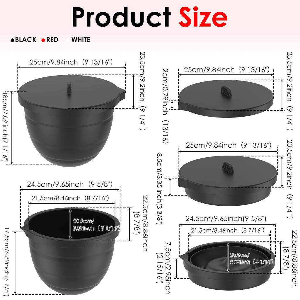 3Pcs Silicone Mixer Bowl Liner with Lid for 5 Quart Stand Mixer Foldable Mixer Attachment Liner Stand Mixer Accessories Liners