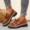 2025 autumn new foreign trade large size round head thick heel thick sole one pedal glossy small leather shoes loafers women