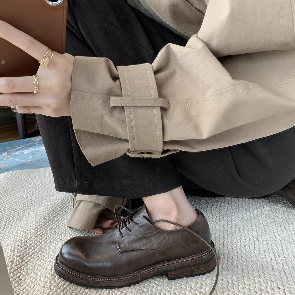 Cowhide version~ leather thick heel retro small leather shoes women's British lace-up new platform Oxford shoes loafers single shoes