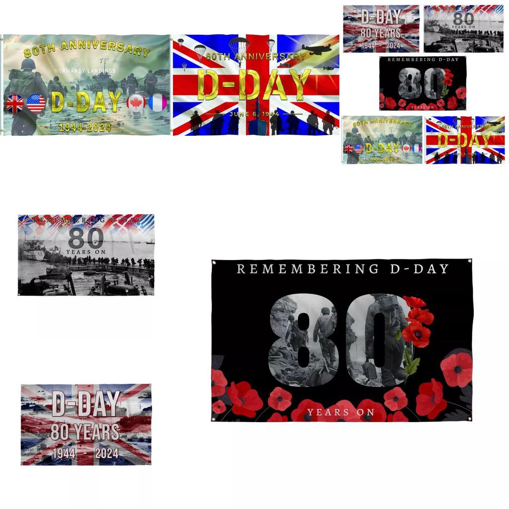 Gedenk-D-Day-Flagge aus Polyesterstoff für die 80. Jahrestagsfeier