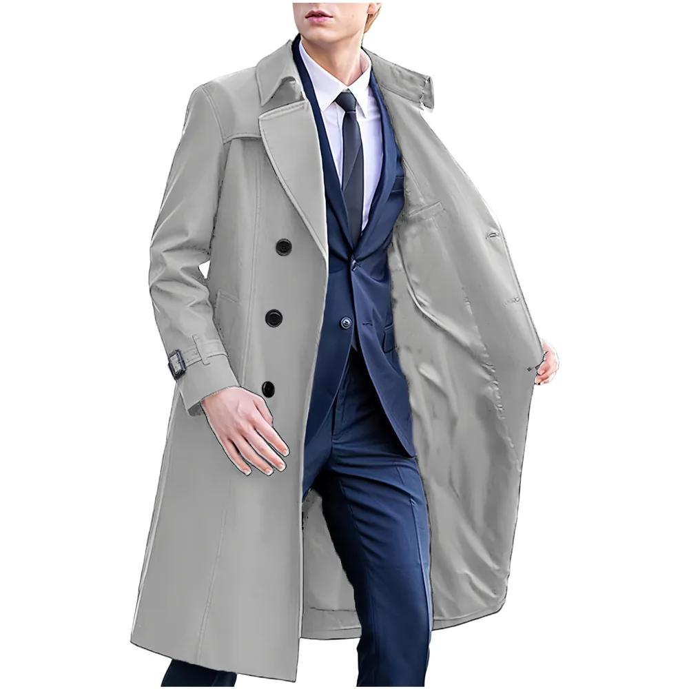 Spring Autumn Long Trench Men England Style Smart Casual Double Breasted Outerwear Coats Mens Turn Down Collar Windbreaker