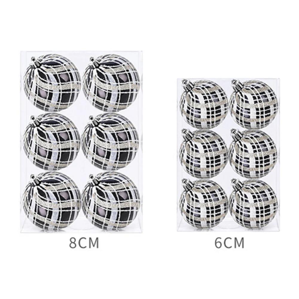 6pcs 6/8cm Painted Christmas Balls Pendant Retro Shiny Xmas Tree Ornaments Reusable Shatterproof Electroplated Hanging Balls
