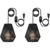 Plug-in Pendant Light,Hanging Lights Fixture With 15ft Cord On/Off Switch,Black Handwoven Rattan Basket Shade Boho Lamp for Bathroom Staircase
