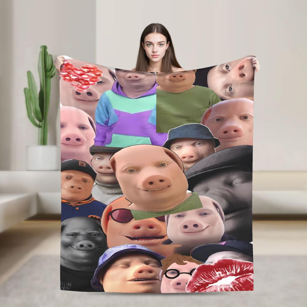 John Pork Is Calling Funny Meme Flannel Blanket Warm Soft Throw Blanket for Bedroom Camping Fashion Bedspread Sofa Bed Cover