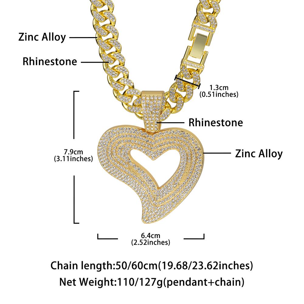 Factory New 13MM Miami Cuban Chain Irregular Love Heart Pendant Necklaces ,Hip-Hop Style Couple For Daily Wear By Men And Women