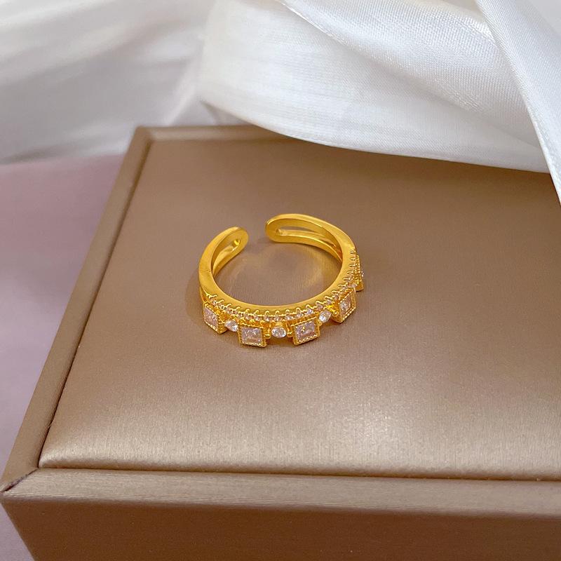 Real Gold Couple Ring, Women'S Tide Fashion Plain Ring, Adjustable Opening Ring, Cold Wind Index Finger Ring