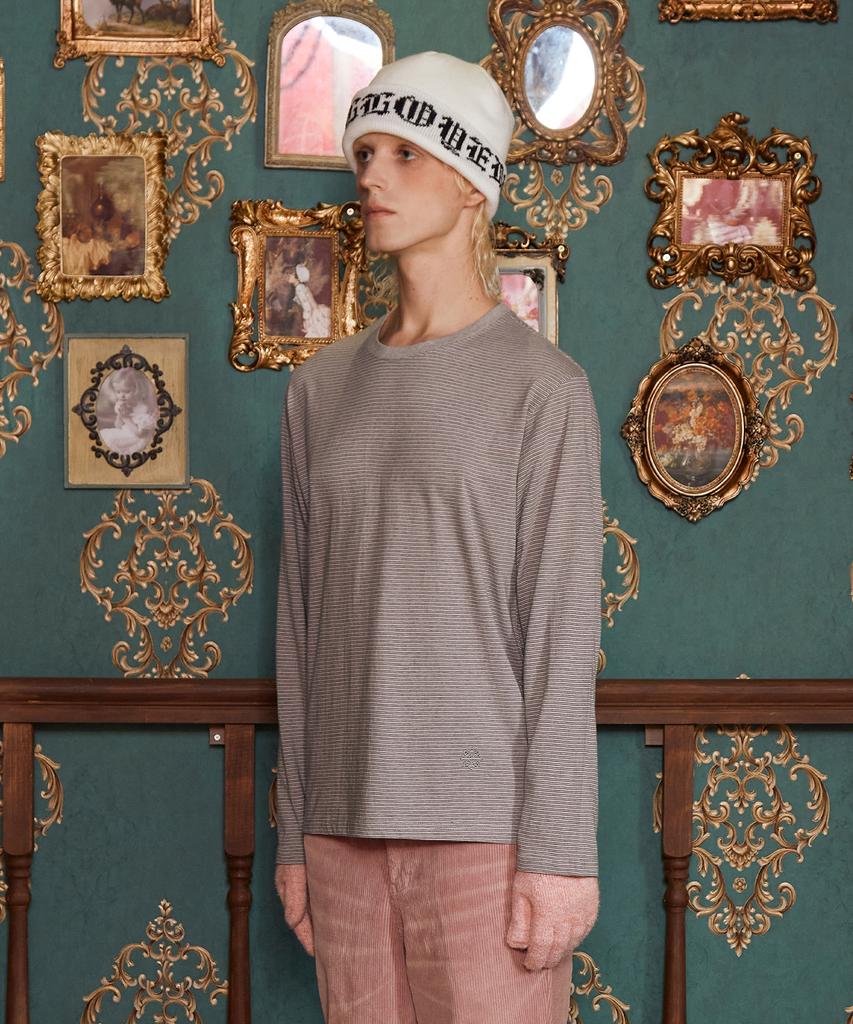 UNALLOYED Logo Stripe Long Sleeve T-Shirt / Gray
