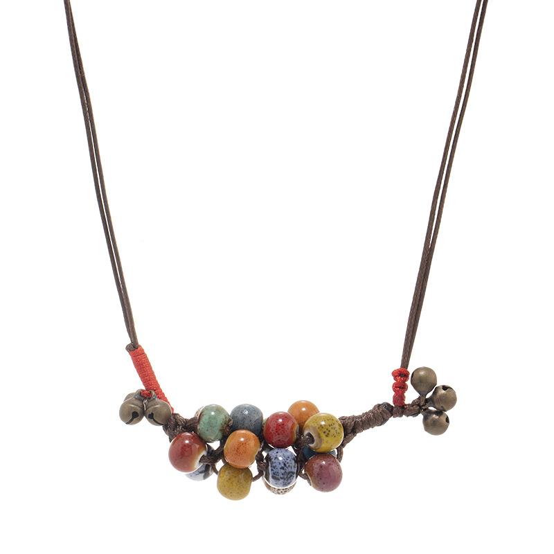 Original Retro Woven Ceramic Necklace Flower Glaze Pomegranate Fruit Bell Bracelet Versatile Accessories Women