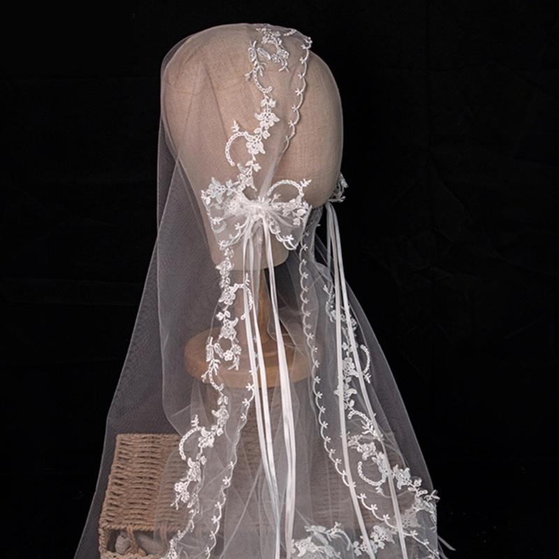 Seethrough Sheer Bridal Veils with Lace Trim French Bowknot Tulle Head Veils For Wedding Ceremonies And Special Occasion