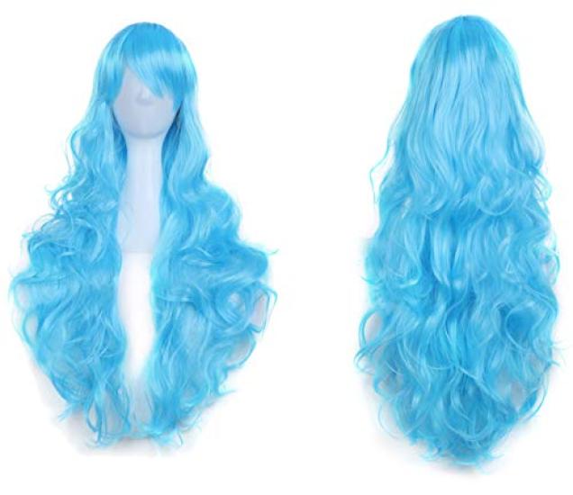 

Набор париков для парада тыкв Длинные кудрявые волнистые волосы Полная подставка в комплекте Водяной голубой 3 штуки