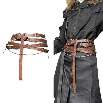 Vintage Verstellbarer Damen Slim Gürtel Klassisches und Mehrschichtiges Design PU Taillengürtel Für Modisches Outfit Kleiderdekorationen
