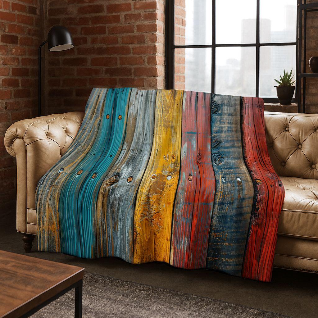 Regenboog Retro Houten Bord Zwart Bruin Houtnerf Flanellen Deken, Gezellige Zachte Plaid voor Huis Slaapkamer Bed Bankhoes Cadeau