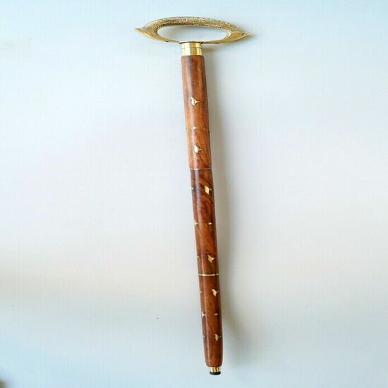 Antique Style Victorian Vintage Designer Brass Handle Cane Wooden Walking Stick