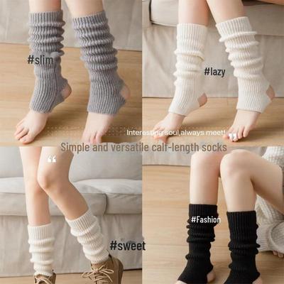 Women's Thick Knit Long Socks - Warm White Autumn/Winter Calf Covers