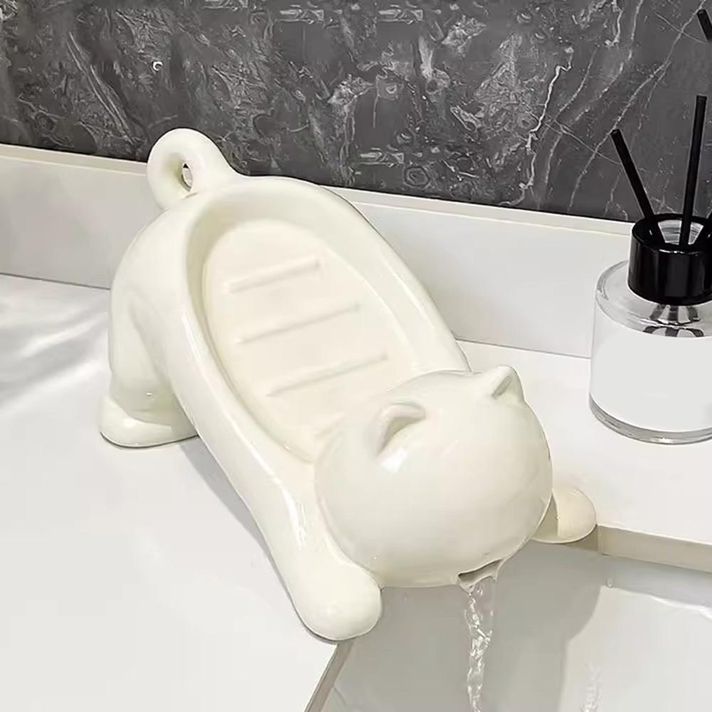White Drainage Soap Dish Drainage Soap Dish Container Cat Design Toilet Soap Dish Drainage Feature Easy To Clean