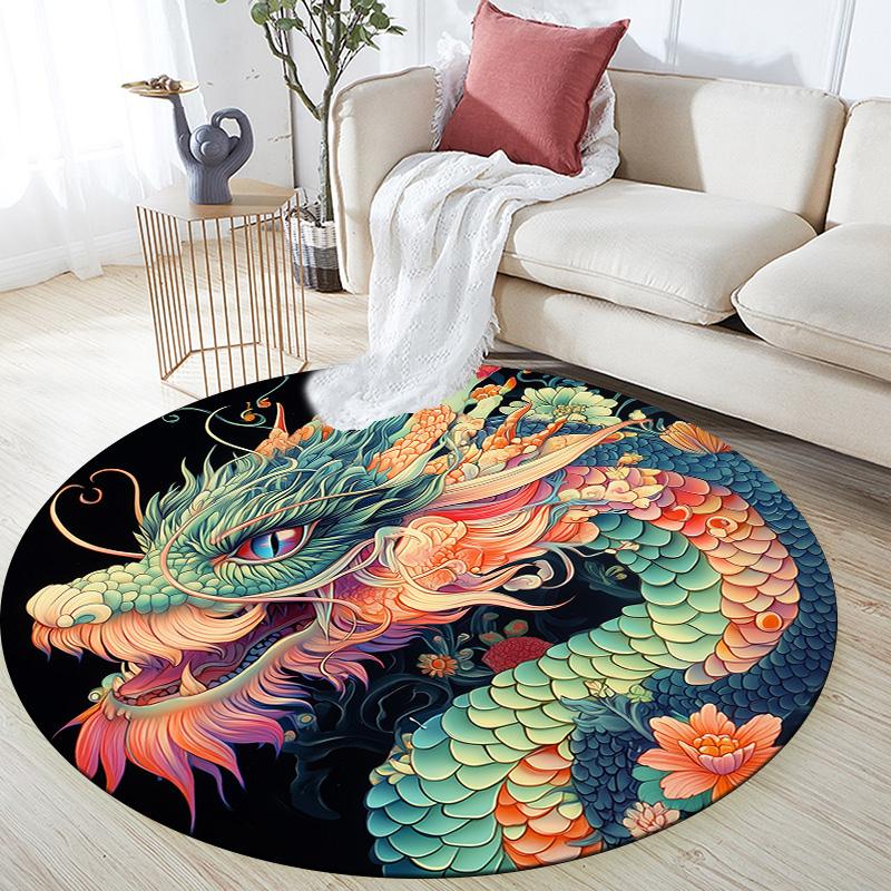 

Colorful Winged Dragon Round Area Rug,Carpet Rug for Living Room Bedroom Sofa Playroom Decor,Non-slip Floor Mat 80cmx80cm