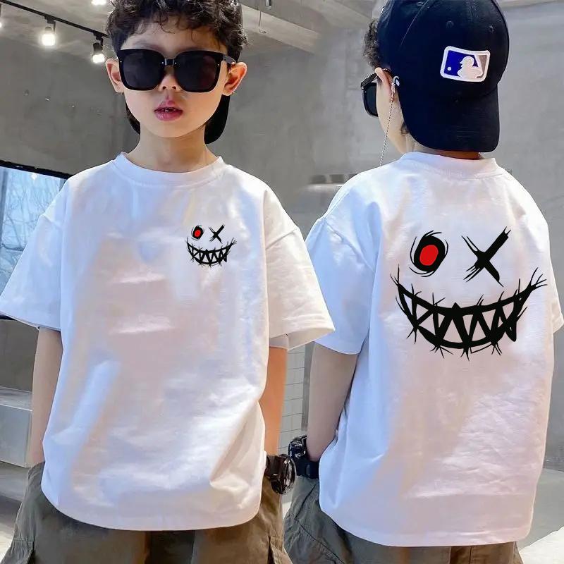 T-shirt Imprimé à Motifs Thème Sombre pour Enfants Été Coton Pur Manches Courtes Hauts Décontractés Cadeaux Garçons et Filles