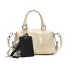 Letter Compact Pu Boston Bag With Seam Details For Casual Outings