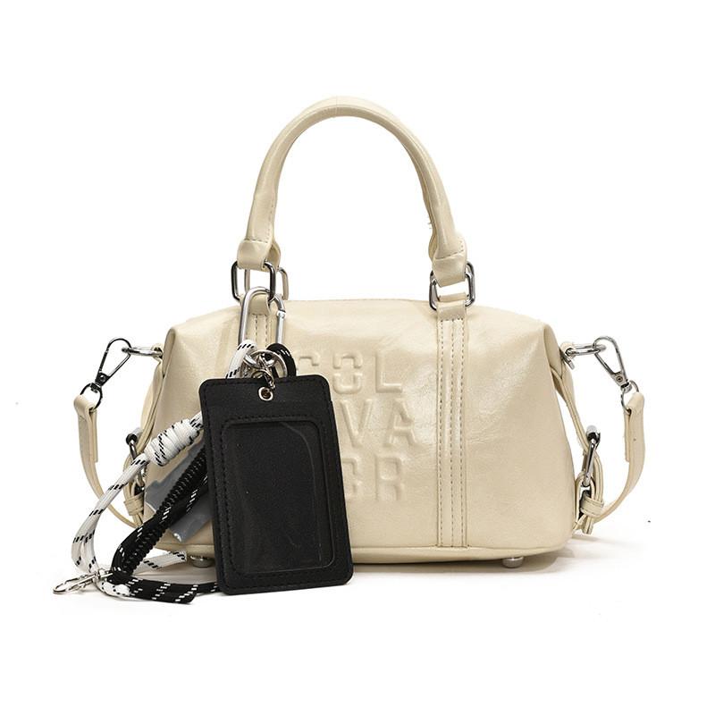 Letter Compact Pu Boston Bag With Seam Details For Casual Outings