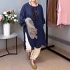 2026 summer new European and American women's solid color round neck seven-quarter sleeve casual linen split-ended long top
